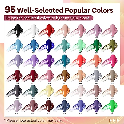 JODSONE 100 Bottles of Gel Nail Polish Kit with U V Led Light 95 Multiple Glossy Glitter Colors Mint Green Light Pink Nail Gel Base Coat Glossy and Matte Top Coat