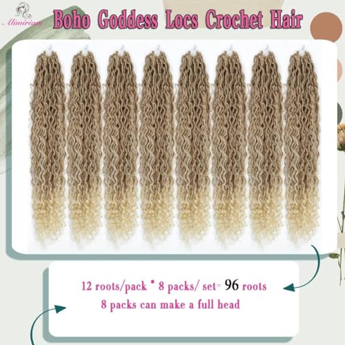 Goddess River Locs Crochet Hair for Black Women - 8 Packs Boho River Locs Crochet Hair, Ombre Boho Soft Locs 30 inch, Long Crochet Goddess Faux with Curly Ends(30inch, 27/613#,8 Packs)
