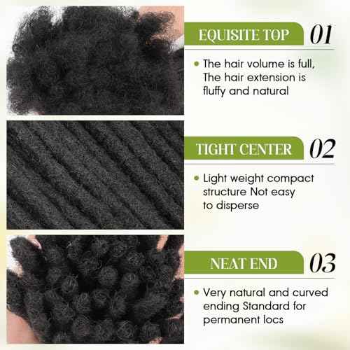 6Inch-18Inch Dreadlock Extensions Loc Extensions Human Hair for Men/Women 100% Real Human Hair (0.6CM Width-1B, 10 Inch-10 Strands)