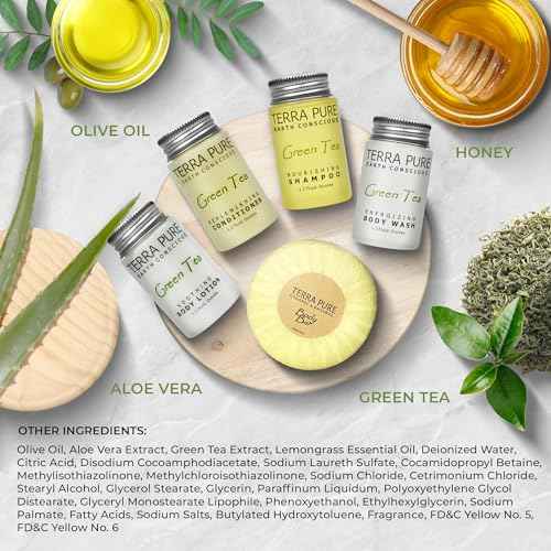 Terra Pure Hotel Soaps & Toiletries Bulk Set | 1-Shoppe Amenities Kit | 1oz Shampoo & Conditioner, Body Wash, Lotion, 1.25oz Bar Soap | Travel Size | 150 Pieces