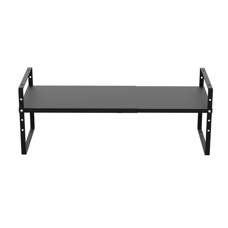 iPEGTOP 2 Pack Expandable Cabinet Storage Shelf Organizer Rack, Heavy Duty Steel Metal Spice Rack Adjustable Height Office Garage Pantry Shelf Space Riser for Counter Kitchen Organization, Black