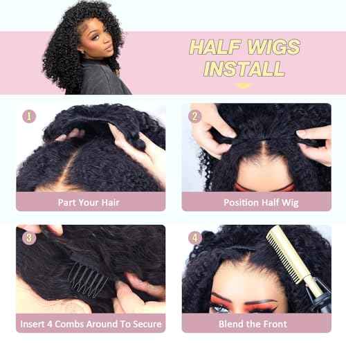 Half Wig Human Hair Burmese Curly Wig for Women 250% Density Wear Go Glueless Wigs Human Hair 3 In 1 Seamless Flip Headband Wig Hairline Beginner Friendly with Spiral End Natural Color 20Inch