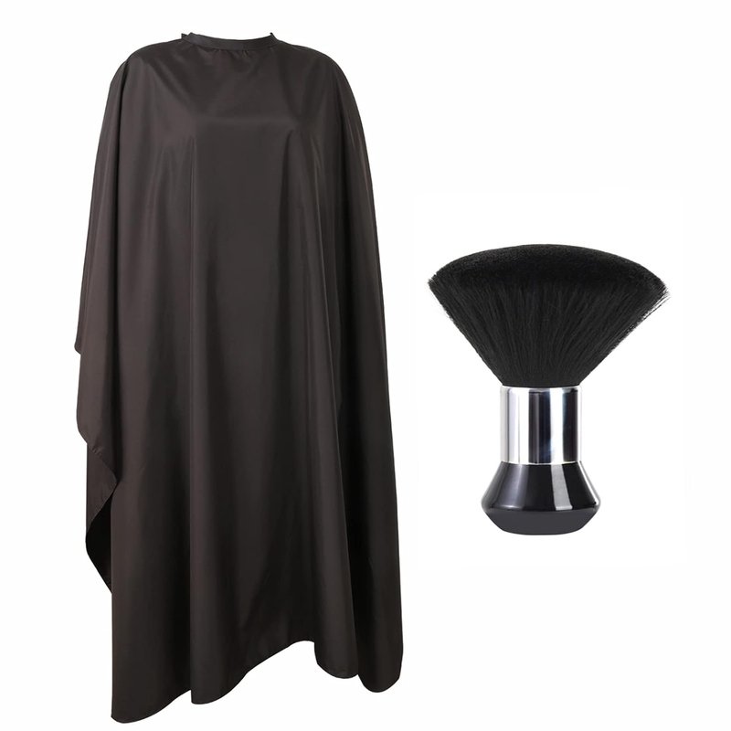 Professional Hair Cutting Cape - Large Salon Barber Cape for Men, Women & Kids | Includes Neck Duster Brush (Black)