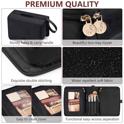 Travel Makeup Bag for Women for Cosmetics, Brushes, and Toiletries, Compact and Portable Makeup Organizer, Large Capacity Storage Cosmetic bag for Business, Vacation, or Weekend Traveling (Black)