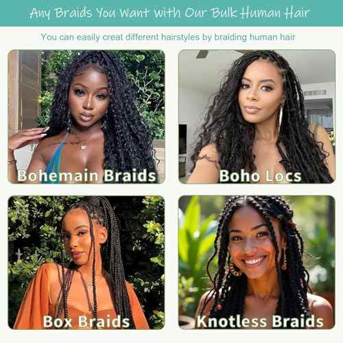Human Braiding Hair for Boho Braids 200g 20 Inch Deep Wave Boho Hair for Braiding Curly Human Hair Extensions Knotless 12A Bulk Bohemian 5 Bundles/Pack Natural Color