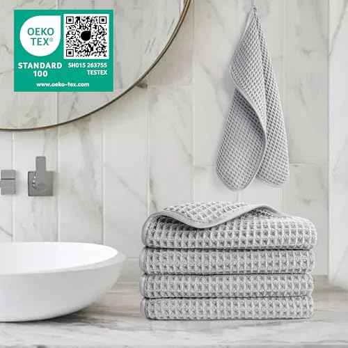 POLYTE Microfiber Lint Free Washcloth Face Towel, 13 x 13 in, 4 Pack (Waffle Weave)