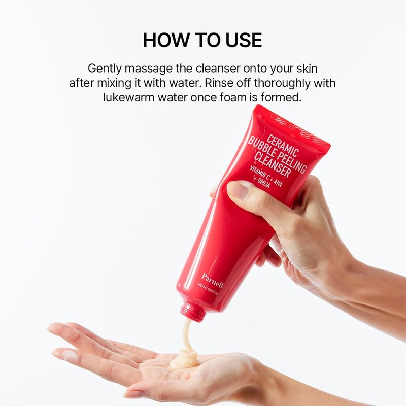 Parnell AHA Omija Ceramic Bubble Peeling Cleanser 6.08 fl oz | 2-in-1 Exfoliating & Pore Cleansing Foam | Sebum Control Gommage Texture | Smooth Clear Look K-Beauty