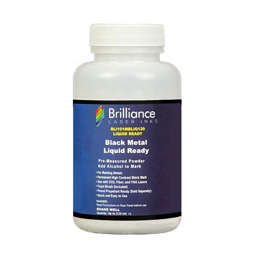 Liquid Ready Laser Marking Powder-Brilliance Laser Inks -BLI101MBLIQ120- Black Laser Ink for Metals Marking with CO2/Fiber/YAG (120 ml, Black)