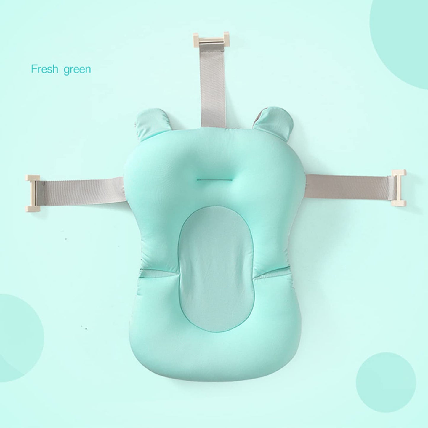 Baby Bath Cushion Pad Newborn Bathtub Mat Infant Bath Supporter Net Baby Bathtub Pillow Non-Slip Floating Bathing Tub Seat (Green Bear, 28cm*43cm*26cm)