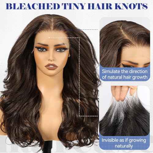 HAIRCUBE 13x6 HD Synthetic Lace Front Wig, 24 Inch Brown Long Curly Layered Wigs, Natural Density Hairline Glueless Wigs for Women Daily Use