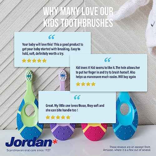 Jordan* ¢ç | Step 1 Baby Toothbrush | 0-2 Years, Soft Bristles, BPA Free | Pink & Purple | 4 Pack
