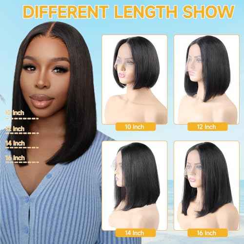 Bob Wig Human Hair 200 Density 13x4 HD Lace Front Wigs Human Hair Pre Plucked Short Bob Straight Frontal Wigs Human Hair for Women Natural Black 16"