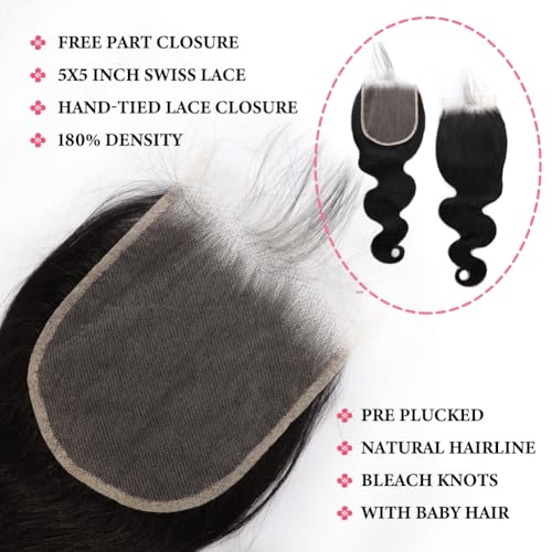 Body Wave Bundles Human Hair Extensions 32 Inch 100% Unprocessed Brazilian Human Hair Bundle Natural Black Hair Extensions (BW-1-bundle, 32inch)