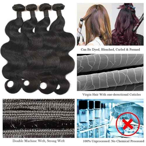 12A Human Hair Bundles 18 20 22 24 Inch Body Wave Bundles Human Hair Unprocessed Brazilian Virgin Raw Remy Hair 4 Weaves Bundles for Women Natural Color