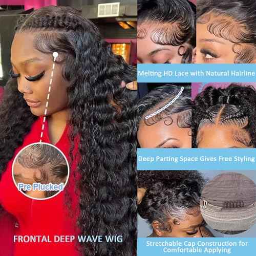 13x6 HD Lace Front Wigs Human Hair 200 Density Deep Wave Frontal Wigs for Women Glueless Wet and Wave Lace Front Wigs Human Hair 16 Inch