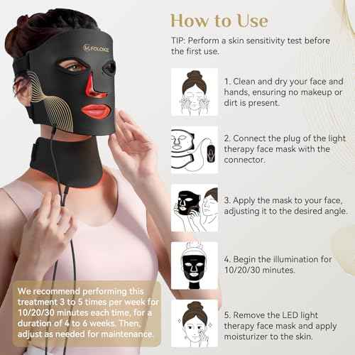 LED Light Therapy Mask Skin Care Mask & Neck, LED Red 630¡¾5nm & NIR 830nm Wavelength for Home Use£¨Advanced Black£©