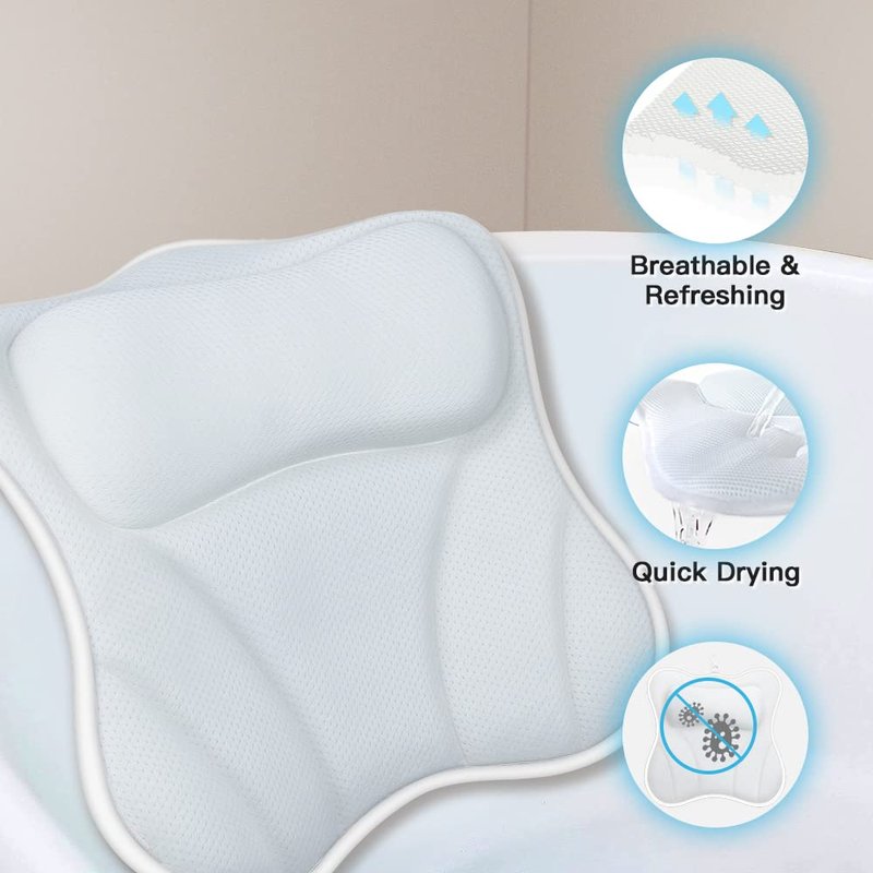 Beautybaby Bathtub Spa Pillow, Non-Slip 4 Strong Suction Cups, Bath Pillows for Tub, Head, Neck, Shoulder Support, Breathable Relax Comfort