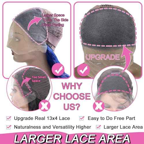 30 Inch Blue Lace Front Wigs Human Hair 13x4 HD Transparent Dark Blue Body Wave Human Hair Lace Front Wigs for Women 180 Density Pre Plcked Lace Frontal Colored Wig with Baby Hair