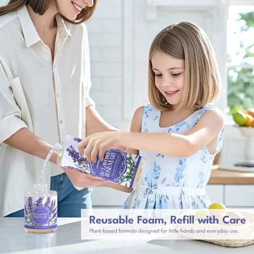 ROMIIE ZOI Foaming Hand Soap Gift Set, 1000ml Refill+500ml Foaming Soap, Cruelty-Free, Biodegradable Formula with Essential Oils for Sensitive Skin, Lavender Rosemary Scent, For Kitchen & Bathroom