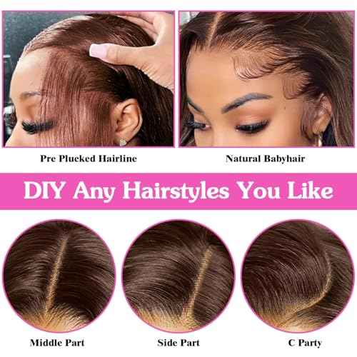 Brown Wig Human Hair 26 inch 13x6 Chocolate Brown Lace Front Wig Human Hair Pre Plucked for Women