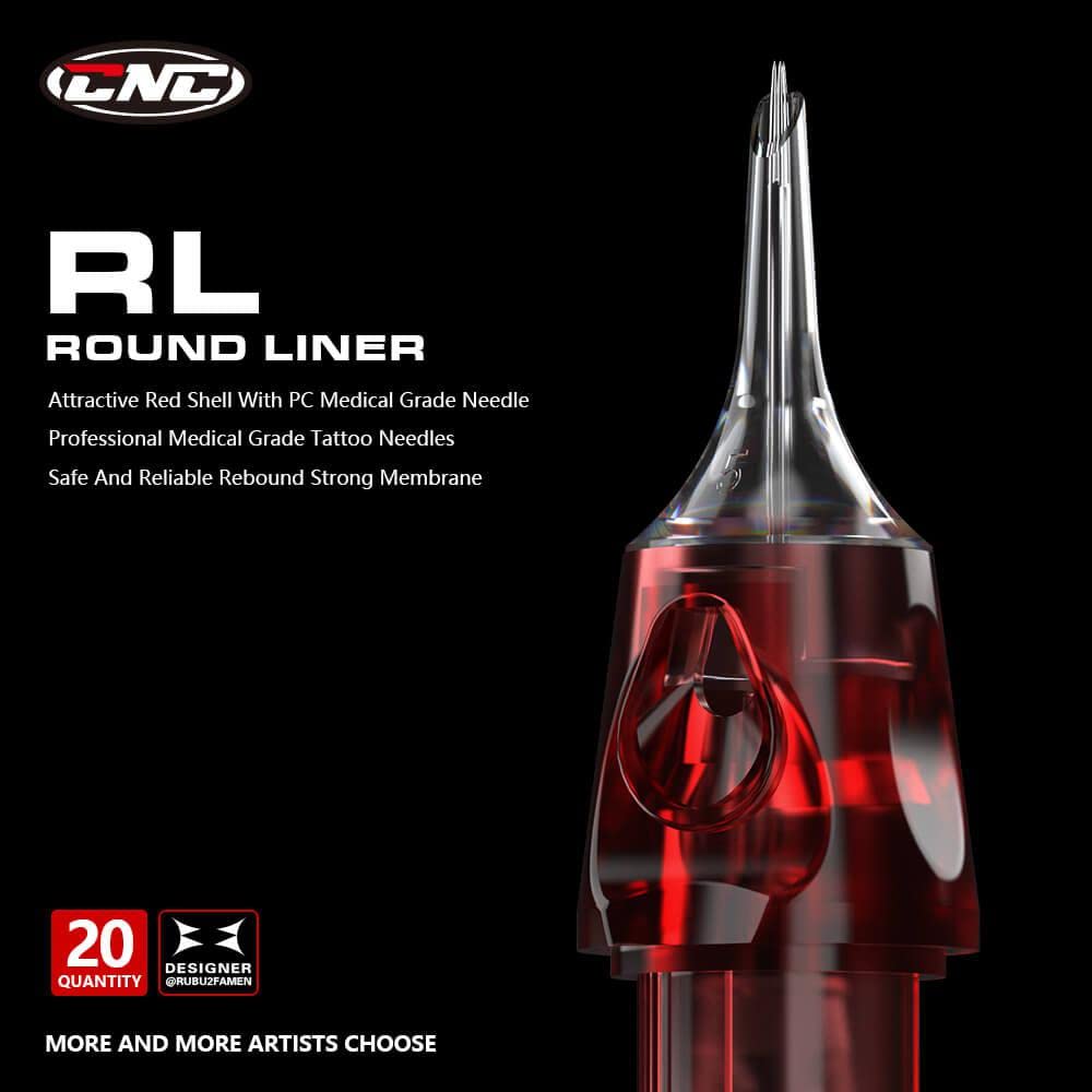 CNC 3RL Tattoo Needles Cartridge 20Pcs #10 Bugpin Disposable Needles Round Liner with Membrane EN04-20-1003RL