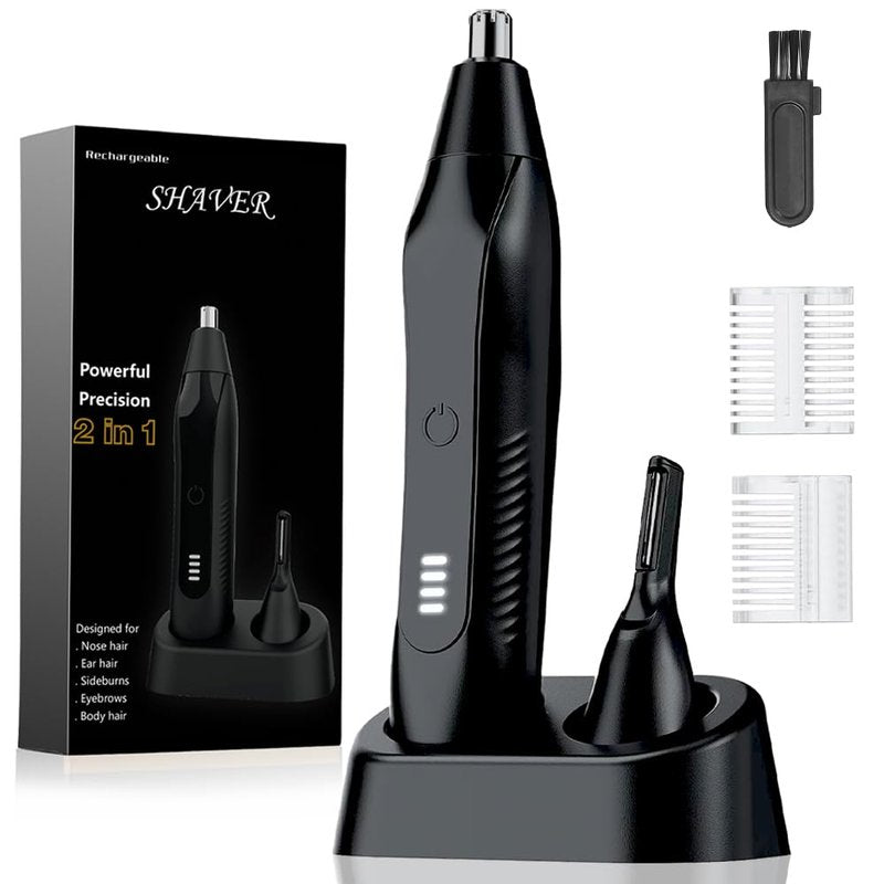 FREIOWEEI Rechargeable Nose and Ear Hair Trimmer for Men Women，2025 Professional Painless Eyebrow & Facial Hair Trimmer with Replaceable Stainless Steel Dual Edge Blades, Black