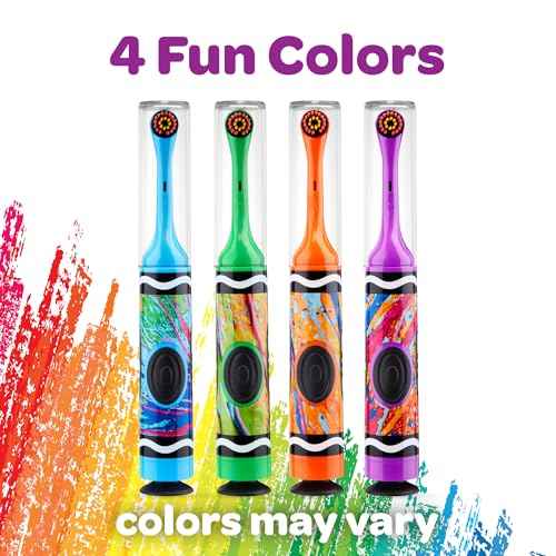 GUM Crayola Drip Art Kids Power Toothbrush, Extra Soft Toddler Toothbrushes, Battery Powered, Travel Cap, Suction Cup Base, Ages 3+, Batteries Included, 2 Pack