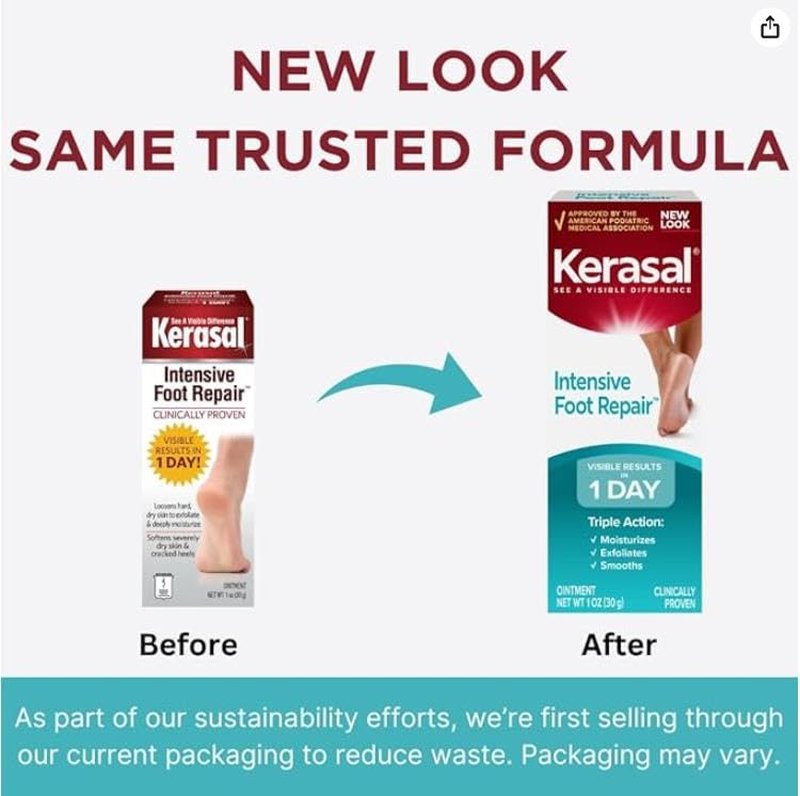 Kerasal Intensive Foot Repair Ointment - Heal Cracked Heels & Dry Feet | 1 oz, 2 Count