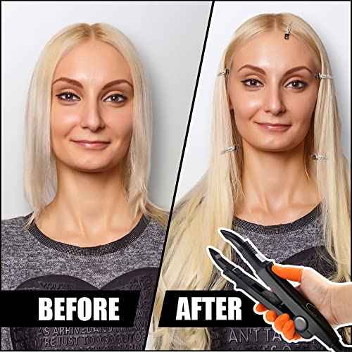 Keratin Hair Extension Kit: Heat Iron, Keratin Glue Granules, Protector Templates, Hair Clips, and Finger Protector(Black)