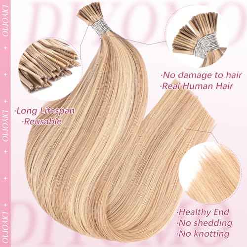 I Tip Hair Extensions - Human Hair,#22/16 Light gold highlighted blend 22 Inch For Women Soft & Natural Itip Human Hair Extensions 50g 50s
