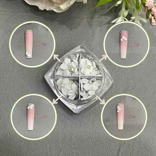 Set 50Pcs White 3D Flowers for Nails, Apricot Handmade 3D Acrylic Flowers for Nails, Flower Nail Charms Rhinestones Gems by Acrylic Powder Design Nail Art Women Girls (Apricot Tiny White - 50Pcs)