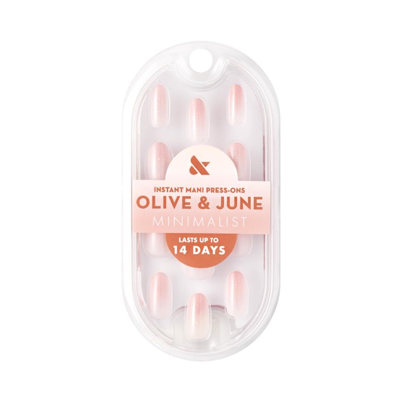 Olive & June Minimalist Instant Mani Press On Nails (Glue) | 42 Fake Nails, 21 Sizes | Non-Toxic, Long-Lasting Barely-There Look | Salon-Quality at Home | Medium, Oval | Rose Gradient Shimmer