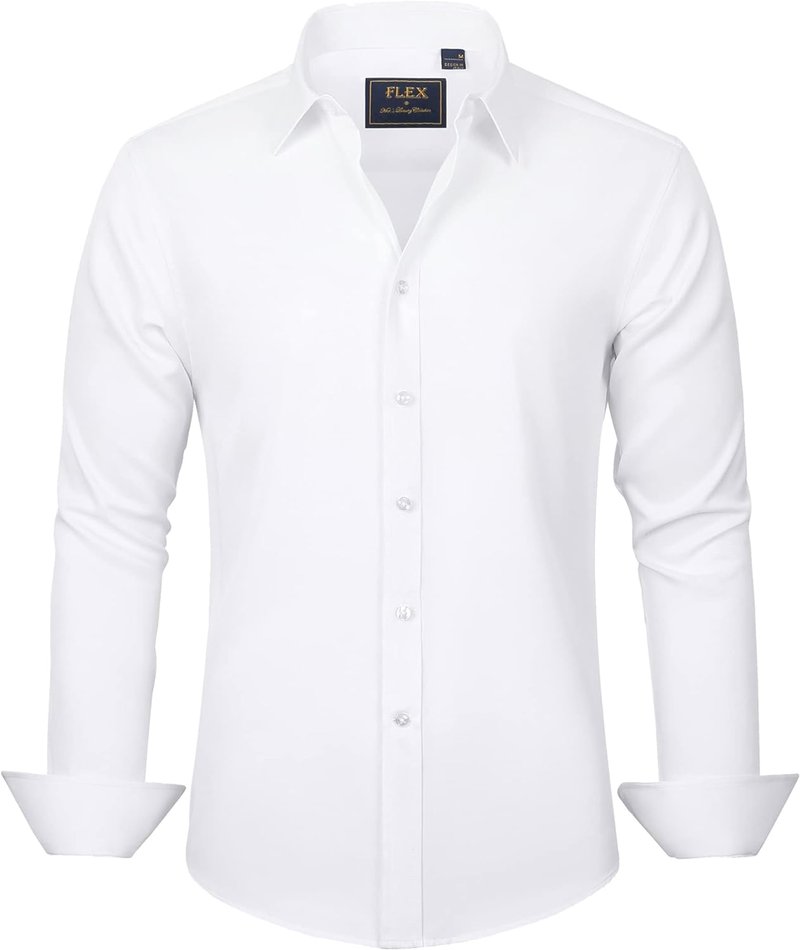 Men's Dress Shirt - Solid Long Sleeve Stretch Wrinkle-Free | Business Casual Button Down