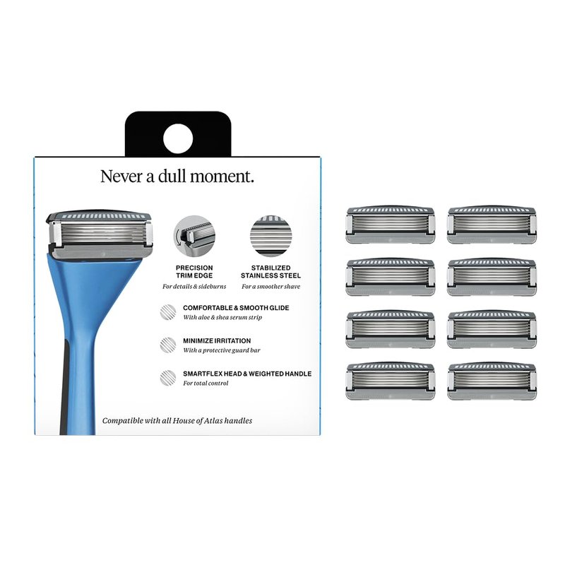 House of Atlas Men's Razor Blade Refills, Precision Trim Edge, 8 Count
