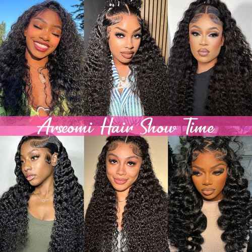 30Inch 13x6 Deep Wave Lace Front Wigs Human Hair Pre Plucked 200% Density Deep Curly 13x6 HD Lace Frontal Wigs with Baby Hair for Women Natural Color