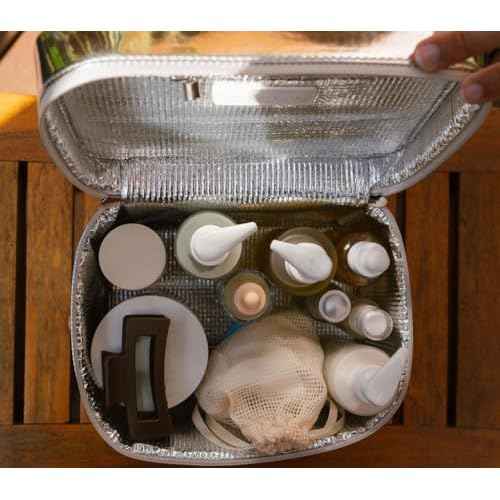 Stay Golden Metallic Silver Insulated Waterproof Makeup Bag for Women Heat-Resistant Travel Cosmetic & Toiletry Bag | Luxurious Vegan Leather Portable Makeup Organizer - Large