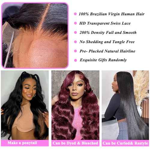 200 Density 22 Inch Body Wave Lace Front Wig Human Hair 13x6 HD Lace Front Wigs Human Hair for Women Glueless Wigs Human Hair Pre Plucked Natural Hairline