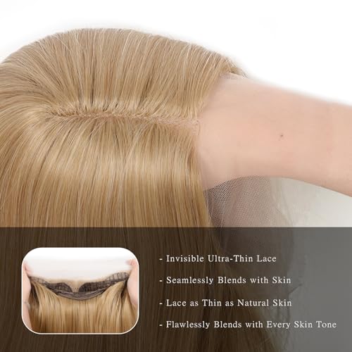 Synthetic Lace Front Wig 26 Inches Long Blonde Wig for Women Straight Layered Wig 13x4x1 HD Lace Pre Plucked Hairline Middle Part Synthetic Wigs for Daily Party Use (#Mixed Blonde, 26 Inch)