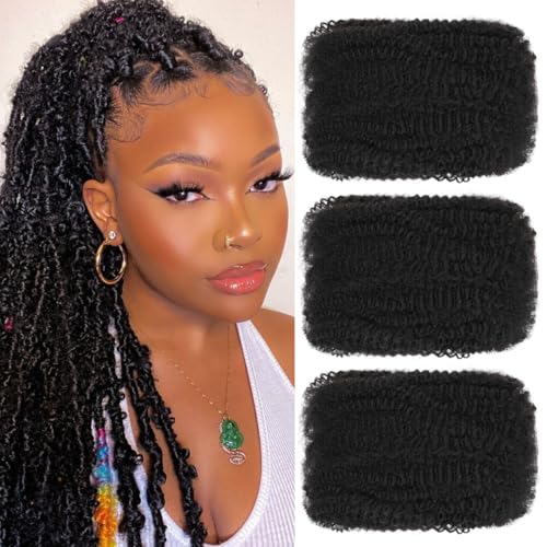 Afro Kinkys Bulk Human Hair for Mini Twist, Braiding, Loc Repair, Kinky Curly Hair, Natural Afro Bulk for Dreadlocks 3 Packs 90 Gram Natural Black Color(1B, 18 Inch£©