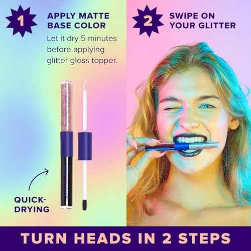 UNICORN SNOT Quiet Riot¢â Glitter Lip Duo | 2-in-1 Set: Matte Lipstick & Plastic-Free Glitter | Christmas Gift, Holiday Stocking Stuffer & Christmas Makeup | 0.15oz Black Lipstick & 0.16oz Gloss, Chasm