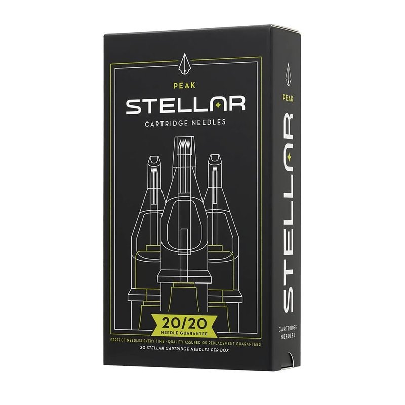 Peak Stellar Tattoo Cartridge Needles, Professional Premium Tattooing Supplies, Box of 20, #12 (.35mm) 9 Round Liner Medium Taper (3.0 mm)