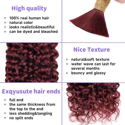 Human Braiding Hair Water Wave Bulk Human Hair For Braiding 100g (1pack-2bundles) No Weft 100% Unprocessed Virgin Human Braiding Hair For Boho Braids Water Wave Micro Braiding Human Hair 24inch #99J
