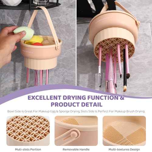2 Pack Makeup Brush Cleaner Mat 3 in 1 Silicone Makeup Brush Cleaner Makeup Brush Cleaning Bowl Makeup Brush Sponge Scrubber Tool for Cleaning, Storage And Upside Down Drying£¨Two Pink)