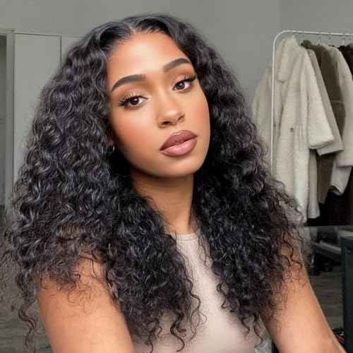 YMSGIRL 13x6 Deep Wave Lace Front Wigs Human Hair Ready To Go Curly Lace Front Glueless Wigs Human Hair Pre Plucked Pre Cut Beginner Friendly 18 Inch