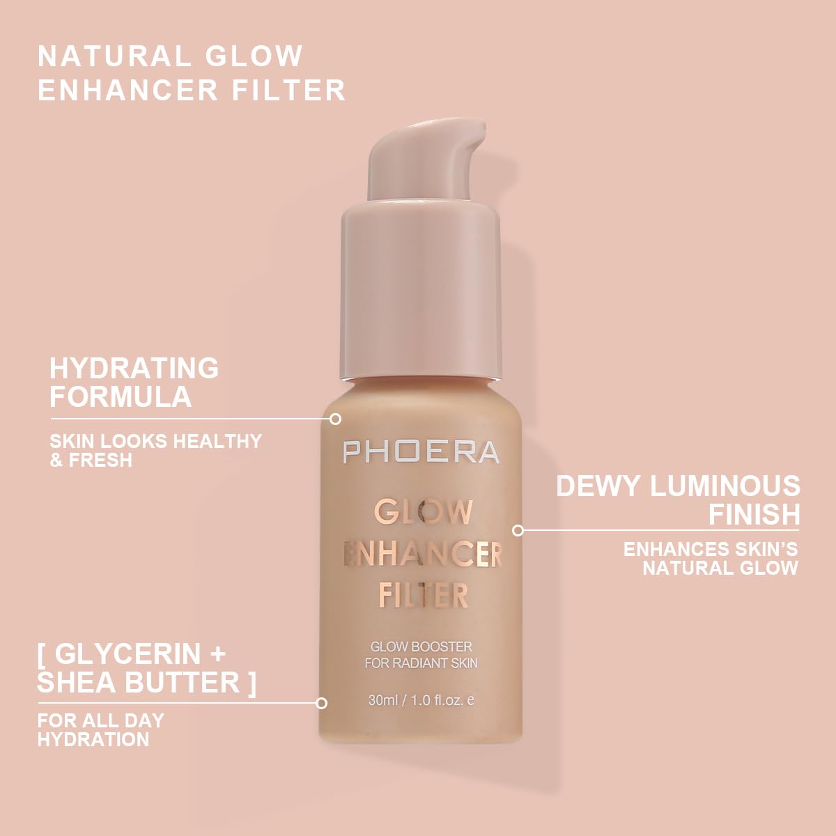 PHOERA Skin Glow Tint Foundation, Lightweight Water Based Tinted Sheer to Light Filter Effect Silk Perfect Glow Illuminating Foundation Makeu. (04 Deep)