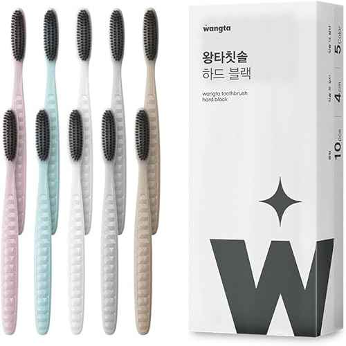 WANGTA Black ? Charcoal Extra Large Toothbrush ? 1.6 inch (4 cm) Wide Head | 4,000 Bristles for Firm Cleaning & Odor Suppression | Made in Korea Premium Oral Care (10 Pack)