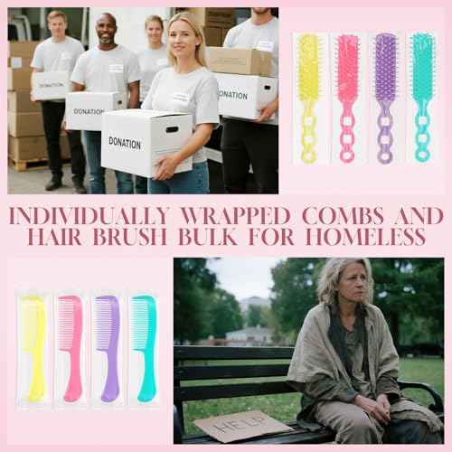 Hair Brush and Combs Bulk Individually Wrapped for Homeless,Disposable Hair Combs Bulk Hair Brushes Detangling Hairbrush for Women Shelter Nursing Hotel Church Charity Supplies (pack of 240)