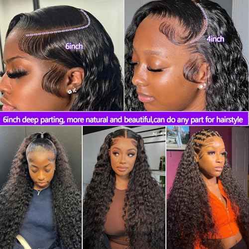 Lemoda 13x6 Water Wave Lace Front Wigs Human Hair 20 inch HD Lace Brazilian 15A Deep Wave Frontal Wigs 180% Density 13x6 Curly Human Hair Wig with Baby Hair Glueless Water Wave Wig For Black Women