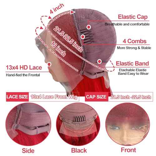 Red Bob Wigs Human Hair Lace Front Pre Plucked 12 Inch 180% Density for Women 13x4 HD Lace Frontal Straight With Baby Hair Wear and Go Glueless Straight Short Bob Wigs