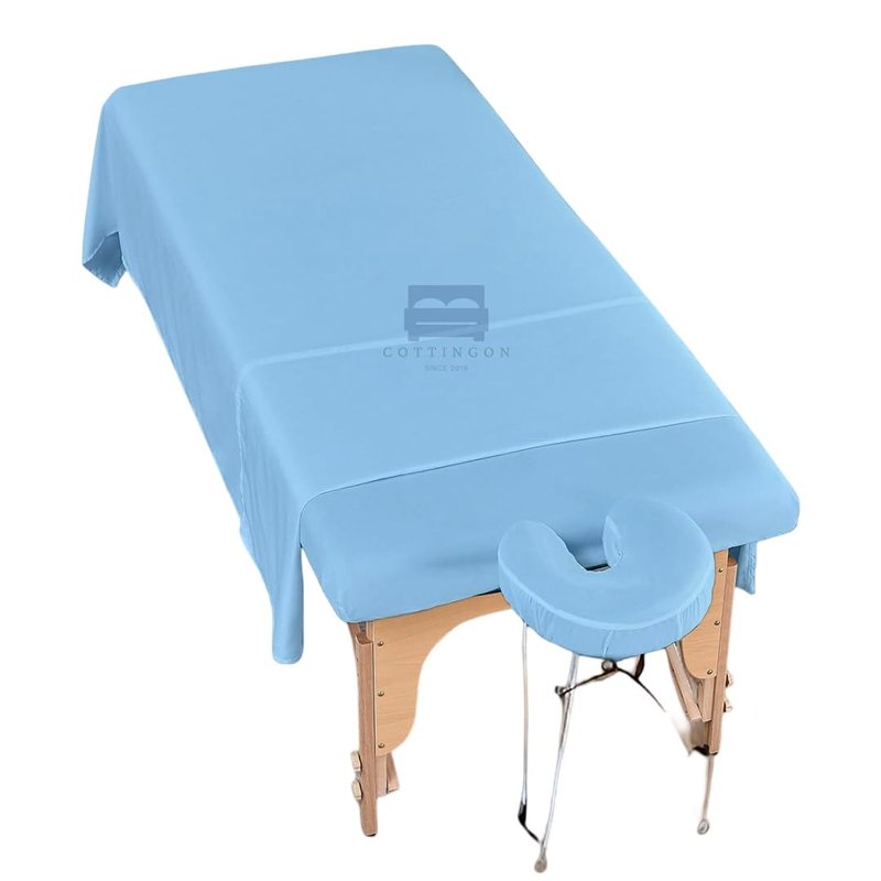 Cottingon 3 Piece Massage Table Sheet Set, 100% Brushed Premium Microfiber Ultra Light, Wrinkle free, Facial Bed Cover Fits 36" x 77" upto 7"Deep Massage Beds, Light Blue